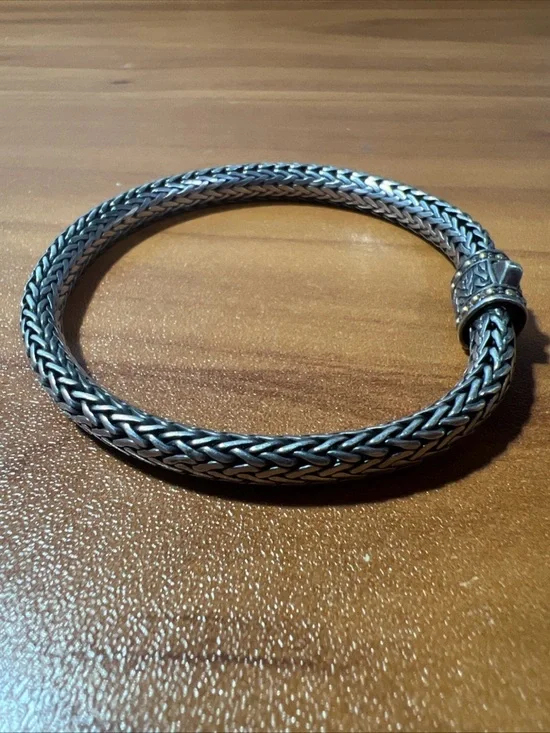 Samuel Benham BJC .925 Sterling & 18k Accents Balinese Handmade Weave Bracelet - Picture 2 of 8